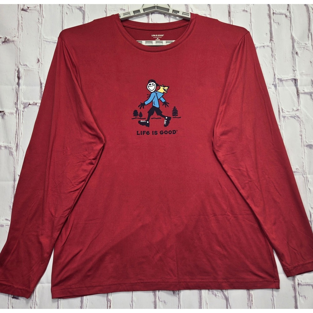 Life Is Good Sleepwear Soft Shirt Red Jake Dog Graphic Long Sleeve Mens XL